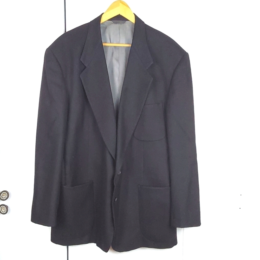 Tallia Uomo Mens Black Alpaca Herringbone Sporty Suit Coat Luxury Neutral Sz.42